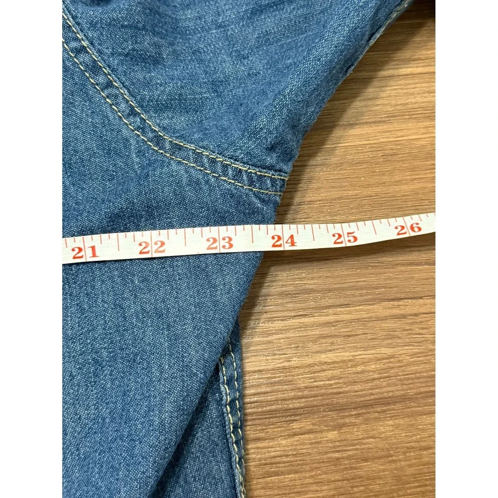 Levis Shorthorn Sawtooth Western Denim Shirt Medium Wash Pearl Snap Men's Sz XL